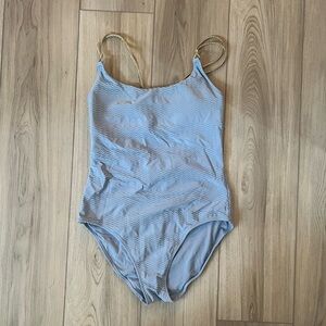 Aerie Light Blue One Piece Swimsuit with Gold Straps